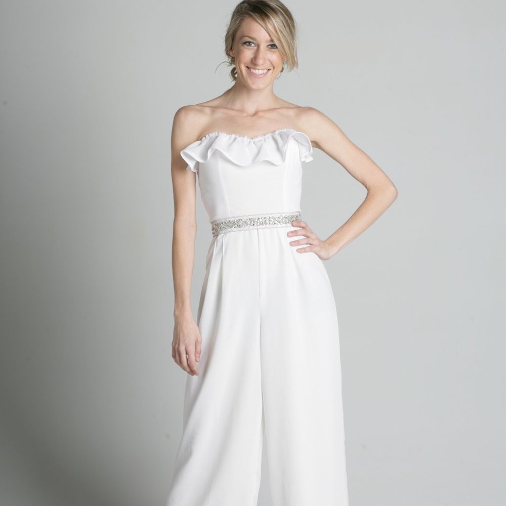White Wide Leg Formal Romper | Wedding | Bridal